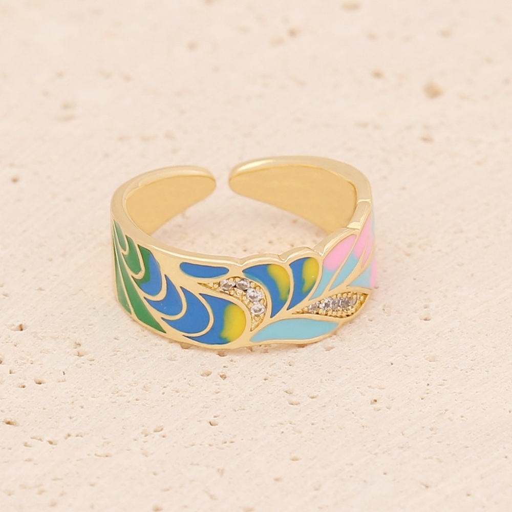 Gold and Multicolor Enamel CZ Statement Ring